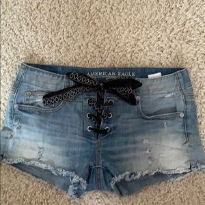 Lace up denim shorts